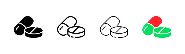 医疗平板电脑。不同的风格，颜色，片剂的药物。矢量图标图片下载