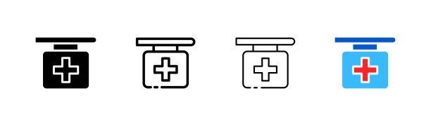 药店不同的风格，颜色，药店标志。矢量图标。图片下载