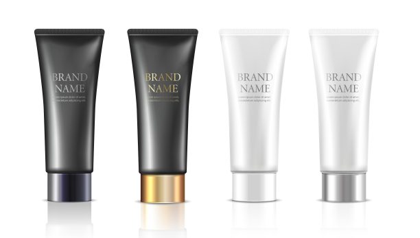 现实向量集奶油瓶在白色，黑色，与银或金盖子。孤立在白色背景上。图片下载