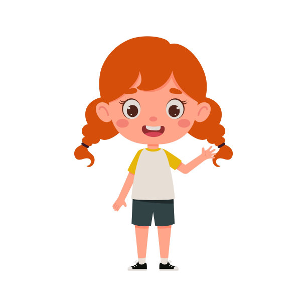 可爱的卡通小女孩红头发挥舞着她的手。小女生的性格。矢量图图片下载