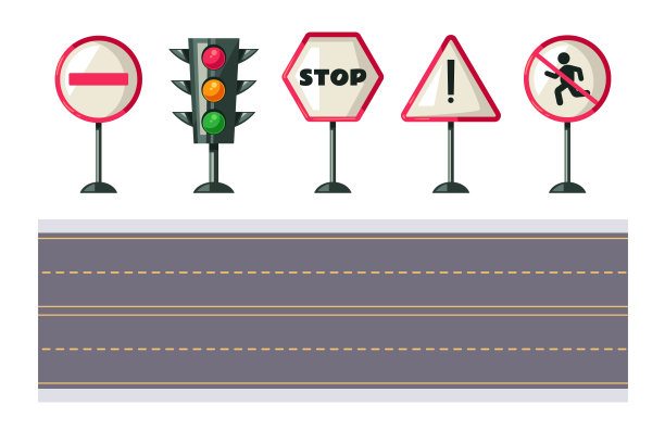 道路标志汽车警告交通信息符号隔离集。矢量图形设计插图图片下载