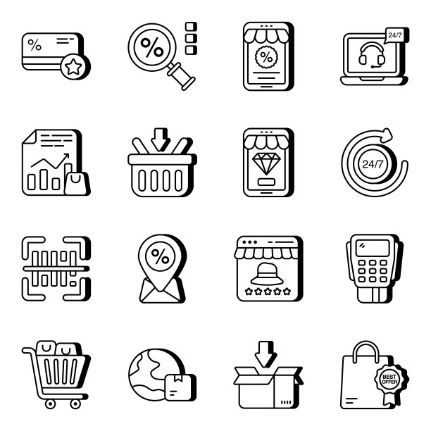 在线购物线图标集图片下载