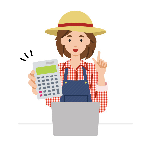 一位农民妇女在笔记本电脑前微笑着推荐、提议、展示估算并指着计算器图片下载