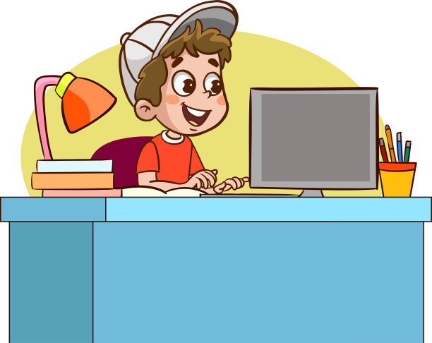 快乐可爱的孩子们在桌子上学习电脑图片下载