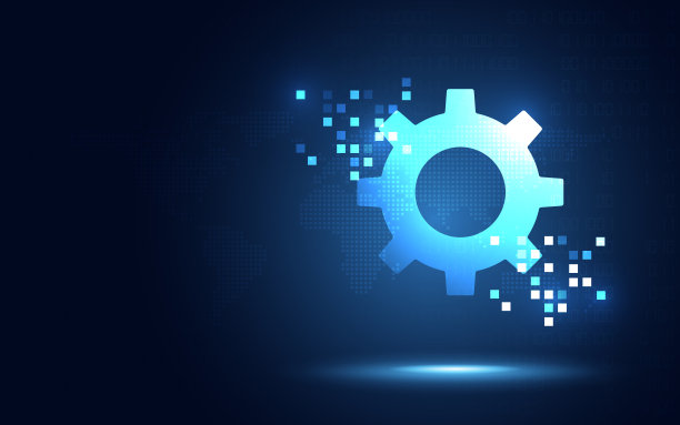 未来自动化齿轮工业物联网蓝色数字化转型抽象技术背景。工业物联网创新技术和工业4.0概念。矢量图图片下载