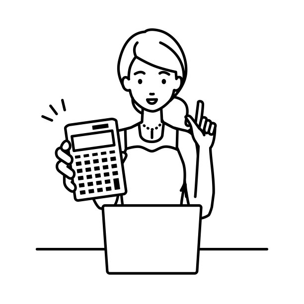 一个穿着礼服的女人在笔记本电脑前微笑着推荐、求婚、展示估价并指着计算器图片下载