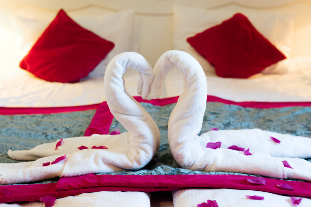 天鹅形状的毛巾。毛巾的艺术图片下载