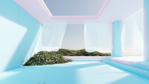 现代的房子在湖边，喜怒无常的山背景，3d渲染，3d插图图片下载