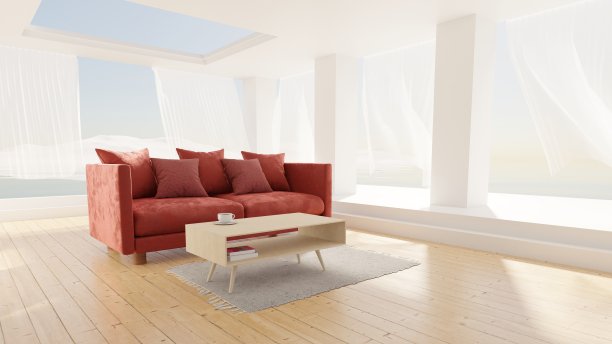 现代的房子在湖边，喜怒无常的山背景，3d渲染，3d插图图片下载