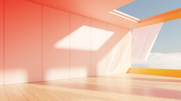 现代的房子在湖边，喜怒无常的山背景，3d渲染，3d插图图片下载