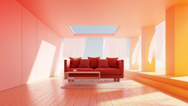 现代的房子在湖边，喜怒无常的山背景，3d渲染，3d插图图片下载