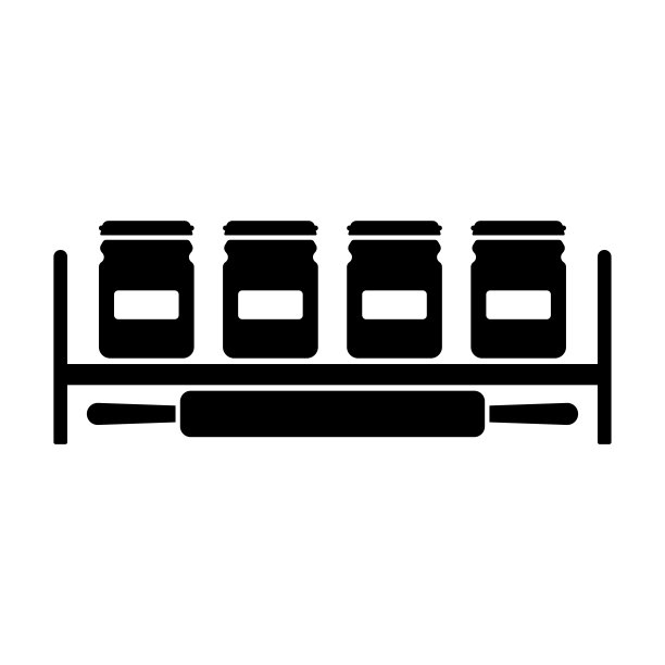 放着香料和擀面杖的罐子放在架子上。黑色的轮廓。水平前视图。矢量简单的平面图形说明。白色背景上的孤立物体。隔离。图片下载