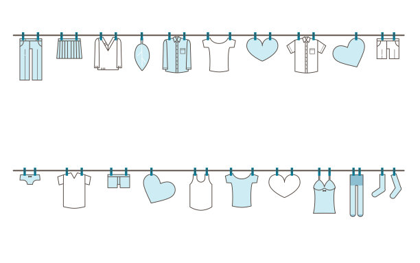 洗衣服排队晾干简单的线条绘制插图材料图片下载