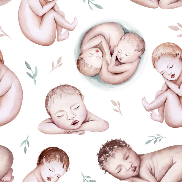 水彩新生儿无缝图案与婴儿男孩女孩。新生婴儿的生日派对背景图片下载