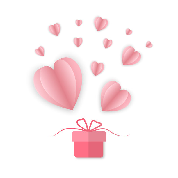 情人节贺卡，爱情符号，情人心概念，剪纸心平面设计图片下载