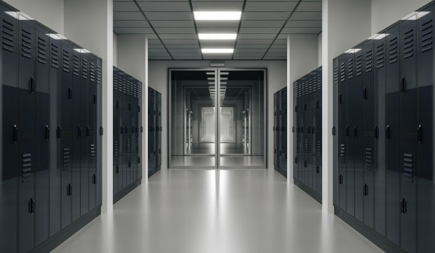 带储物柜的学校走廊- 3D插图图片下载