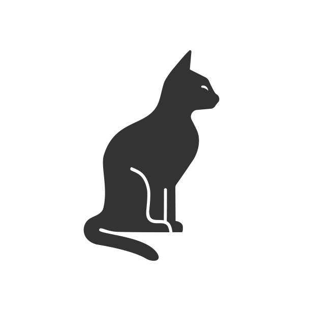 黑猫图标剪影。矢量猫剪影视图侧面复古标志，标志，徽章，标签模板复古设计元素。隔离在白色背景上图片下载