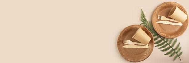 户外野餐用一次性生态餐具，环保，生态有机纸板，木制刀叉，纸杯图片下载