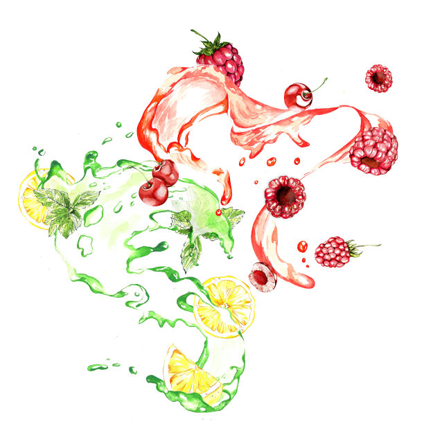 鸡尾酒。夏天明亮的饮料在不同的杯子里。水彩插图。用于横幅，明信片，网站图片下载