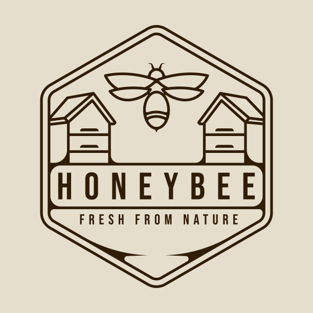 蜜蜂标志线条艺术标志矢量插图模板图标图形设计。朗斯特思蜂巢标志或标志为企业新鲜农场，源于大自然的经营理念图片下载