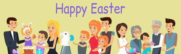 复活节海报和横幅模板与复活节彩蛋，家庭假期，邀请复活节快乐图片下载