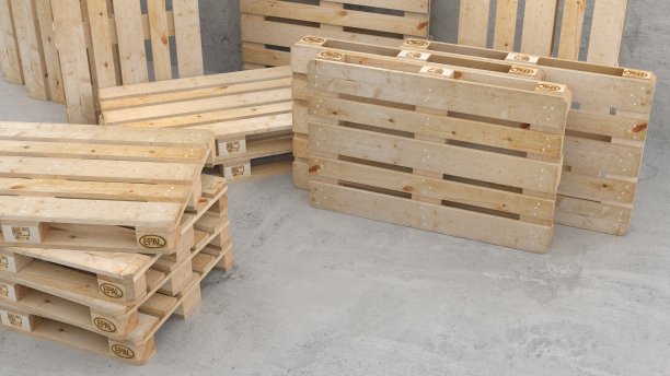 木制运输平台，托盘，随机，混凝土背景，3d渲染图片下载