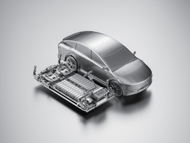 平台上装有电池组的电动汽车或电动汽车图片下载