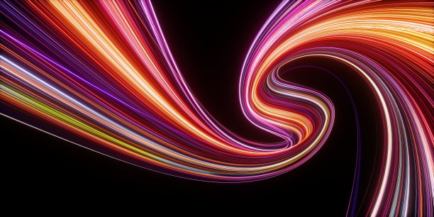3 d渲染。抽象的霓虹曲线线孤立的黑色背景图片下载