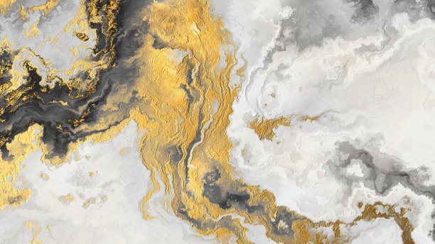 3d渲染，抽象人造石纹理，创意大理石背景，时尚黑白金色壁纸图片下载