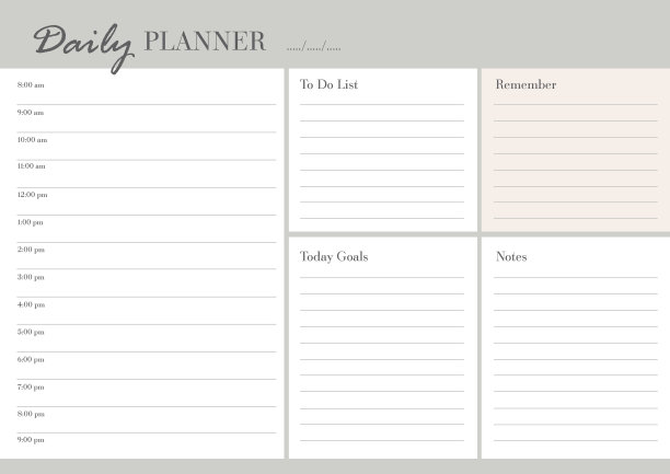 每日计划，数字和打印格式，工作时间表图片下载