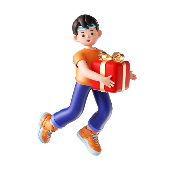 3D渲染的卡通插图，一个快乐的年轻人购物图片下载