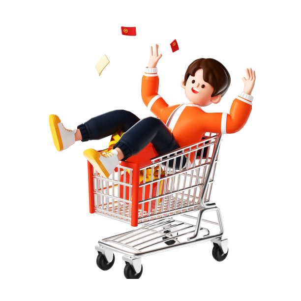 3D渲染的卡通插图，一个快乐的年轻人购物图片下载