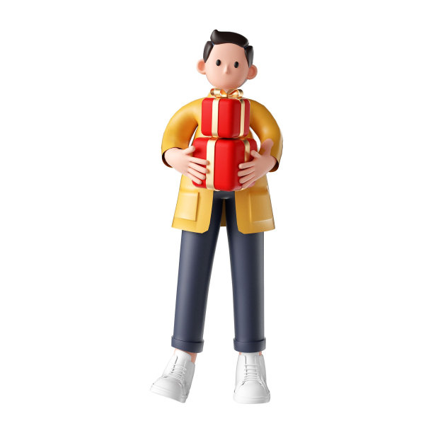 3D渲染的卡通插图，一个快乐的年轻人购物图片下载