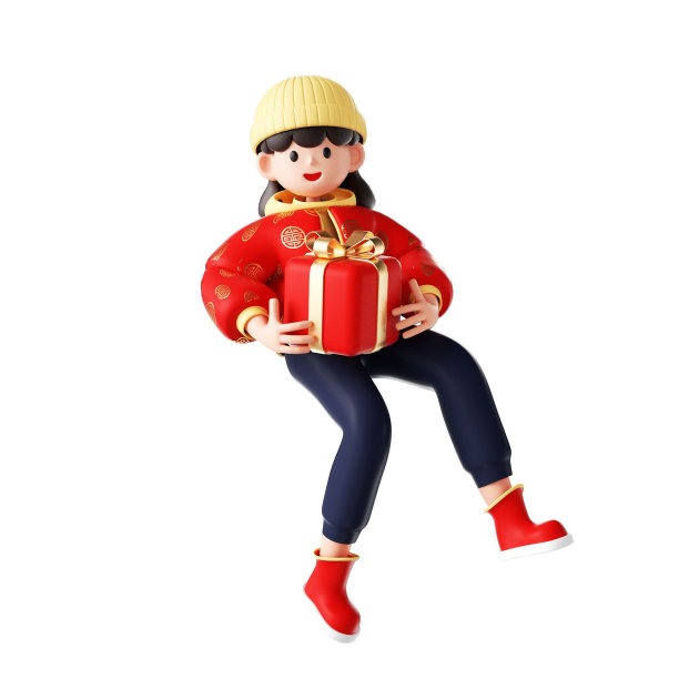 一个快乐的年轻女子购物的3D渲染卡通插图图片下载