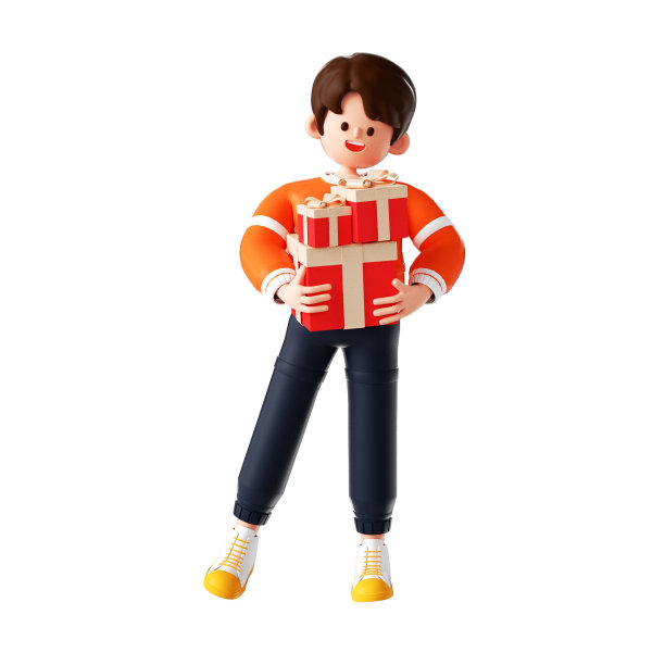 3D渲染的卡通插图，一个快乐的年轻人购物图片下载
