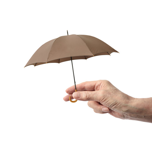 手拿着一把白色背景的棕色小伞图片下载