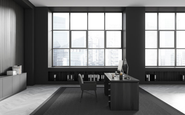 灰色和木制的总裁办公室内部，侧视图图片下载