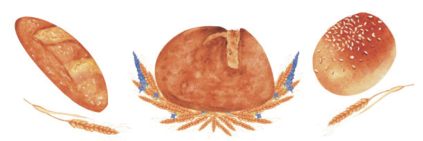 水彩面包套装图片下载
