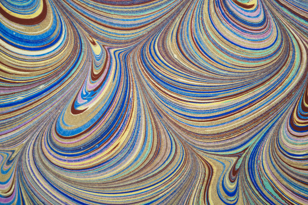 Ebru艺术。传统的土耳其Ebru技术。在水上绘画，然后是纸上版画。彩色油漆ebru与波浪和瓷砖图案。图片下载