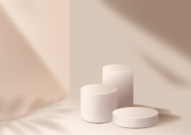 3d渲染套装化妆品讲台的米色图片下载