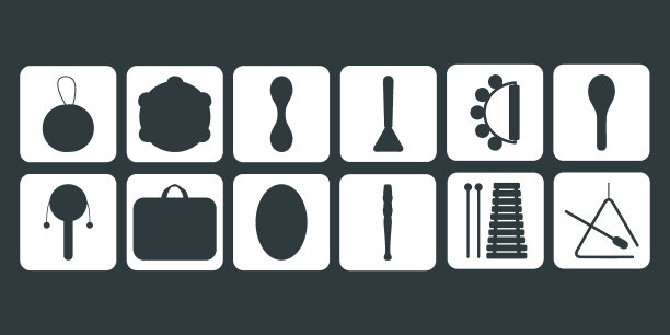 手绘玩具乐器的孩子。平面矢量剪影插图贴纸图片下载