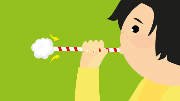 女孩在绿色背景上吹口哨。图片下载