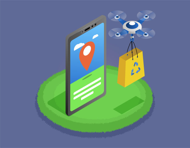 快递服务使用飞行无人机投递包裹。现代科技移动网上购物图片下载