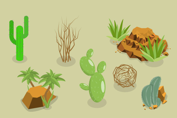 三维等距平面矢量集的仙人掌图片下载