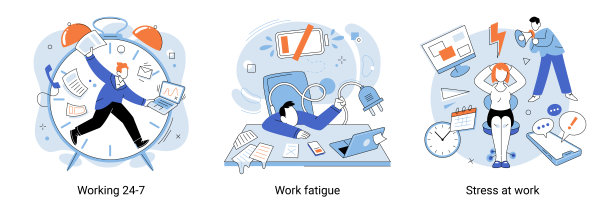 工作压力大，工作期限短。筋疲力尽的员工苦于工作，比喻疲劳图片下载