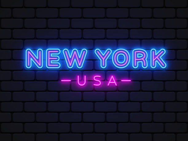 在黑色背景的复古风格的新约克霓虹灯。矢量排版设计。矢量图解图片下载