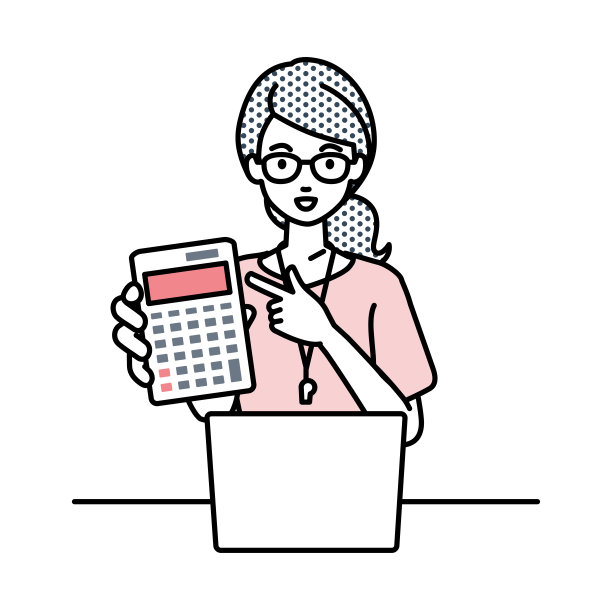 一位女教师在笔记本电脑前微笑着推荐、提议、展示估算并指着计算器图片下载