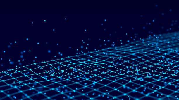 动态波中粒子的流动。数据可视化。抽象的暗背景。3 d渲染。图片下载