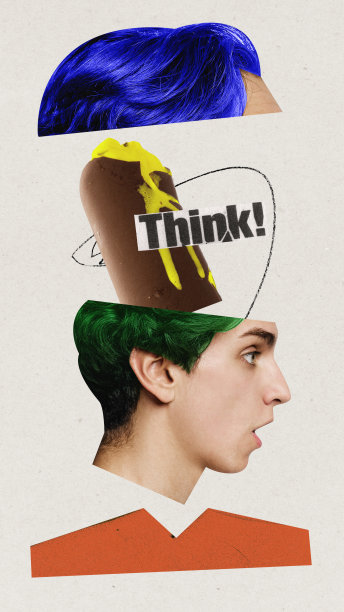 年轻人，员工产生创造性的专业想法，头脑风暴和挑战。当代艺术拼贴。图片下载