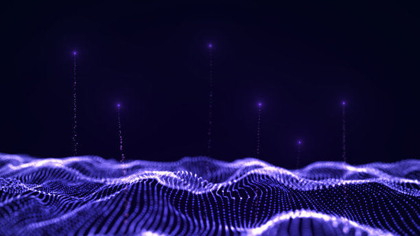 发光的彩色波与运动点。抽象数字背景。概念连接大数据。未来科技背景与发射粒子。3 d渲染。图片下载